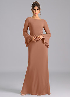 Azazie Leone Brautjungfernkleider Meerjungfrau-Linie Korsett Chiffon Kleid Bronzer image3