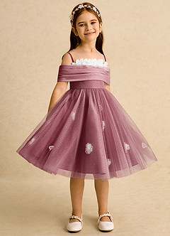 Azazie May Flower Girl Dresses Merlot Ball-Gown Pleated Tulle Dress image3