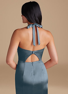 Azazie Emeria Robes de demoiselle d'honneur Robe Fourreau en Satiné métallisé Fente Latérale Violet Crépusculaire image4