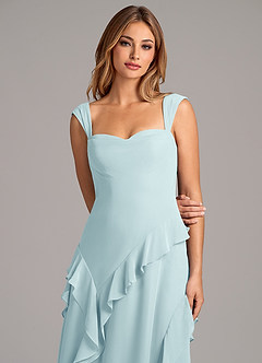 Azazie Sloane Vestidos de damas de honor Vestido de Vidrio Marino de Gasa de Corte en A con Escote de Corazón image7