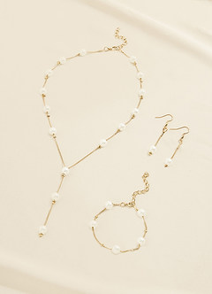 front Pearl And Gold Chain Jewelry Set
