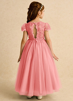 Azazie Puff Flower Girl Dresses Coral Ball-Gown Lace Tulle Dress image1