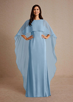 Azazie Milfred Mother of the Bride Dresses Powder Blue Sheath Boatneck Stretch Satin Dress image2