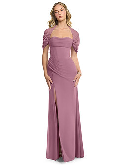 Azazie Zia Bridesmaid Dresses Vintage Mauve Sheath Side Slit Chiffon Convertible Dress image1