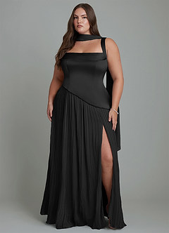 Azazie Stephanie Vestidos de madrinha de casamento Vestido Preto de Cetim elástico de Linha A com Plissado image14