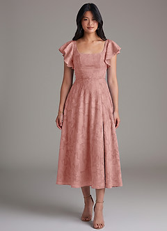 Azazie Bondi Bridesmaid Dresses Rosette A-Line Ruched Floral Burnout Dress image4