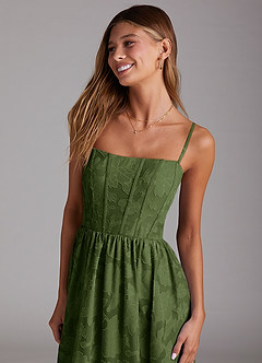 Azazie Delphina Bridesmaid Dresses Olive A-Line Strapless Floral Burnout Convertible Dress image2