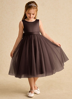 Azazie Winnie Blumenmädchenkleider Ballkleid Schleifen Tüll Kleid Ganache image2
