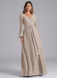 Azazie Omari Bridesmaid Dresses Frost A-Line Long Sleeve Chiffon Dress image3