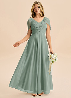 Azazie Emma Junior Robe Trapèze en Mousseline de soie Plissée Sauge D'argent image5