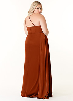 Azazie Maron Bridesmaid Dresses Paprika A-Line One Shoulder Stretch Satin Dress image9