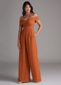 Azazie Lamara Vestidos de damas de honor Canela de Gasa de Mono Convertible con Vestidos sin tirantes image4