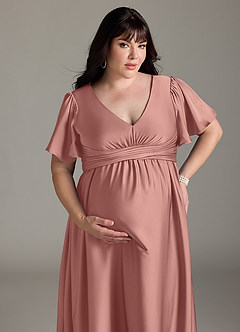Azazie Verna vestidos de dama de honor de maternidad Vestido de Corte En A Volante Hasta el suelo Satén Elástico image15