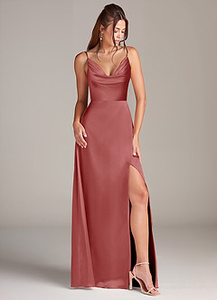 Azazie Sarella Robes de demoiselle d'honneur Robe Trapèze en Satin extensible Plissé Antique Rose image3