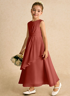 Azazie Edelweiss Flower Girl Dresses Terracotta A-Line Pleated Chiffon Dress image5