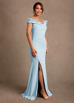 Azazie Jettie Mère de la mariée Robes Robe Fourreau en Mousseline de soie Plissée Bleu Ciel image2
