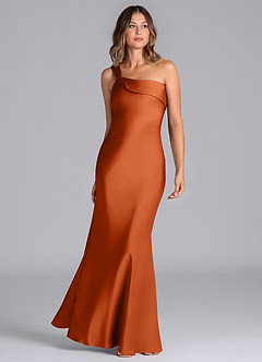 Azazie Driea Brudtärnklänningar Klä av Sjöjungfru i Stretch Satin Ena axeln Bränd Apelsin image3