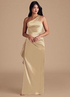 Azazie Latrice Bridesmaid Dresses Champagne Sheath One Shoulder Metallic Satin Dress image6