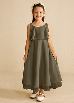 Azazie Temi vestidos de niña de las flores Vestido de Verde Sauce de Gasa de Corte En A con Tirante Espagueti image4