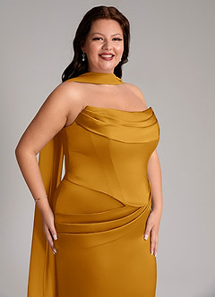 Azazie Sorrel Bridesmaid Dresses Butterscotch Mermaid Strapless Stretch Satin Convertible Dress image10