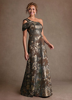 Azazie Yeshe Mère de la mariée Robes Robe Trapèze en Jacquard Floral Plissée Moka Coco image3