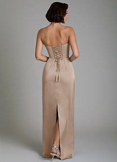 Azazie Fallyn Bridesmaid Dresses Taupe Sheath Corset Stretch Satin Dress image7