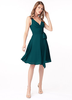 Azazie Diana Final Sale Pine A-Line Pleated Chiffon Dress image3