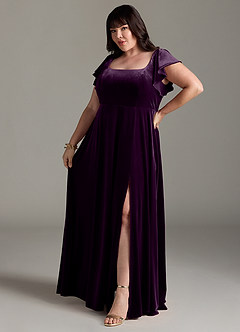 Azazie Bondi Bridesmaid Dresses Grape A-Line Side Slit Velvet Dress image10