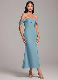 Azazie Saige Bridesmaid Dresses Moody Blue Sheath Off the Shoulder Chiffon Convertible Dress image4