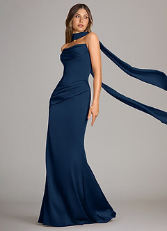 Azazie Sorrel Brautjungfernkleider Wandelbar Meerjungfrau-Linie Schulterfrei Stretch-Satin Kleid Dunkelmarine image4