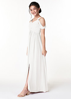 Azazie Lianne Junior White A-Line Off the Shoulder Chiffon Dress image3