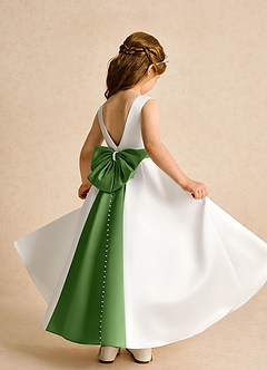 Azazie Cherry Flower Girl Dresses Ivory Basil Ball-Gown Pleated Matte Satin Dress image4