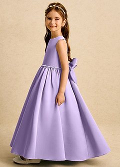 Azazie Daisies Flower Girl Dresses Lilac Ball-Gown Bow Matte Satin Dress image4