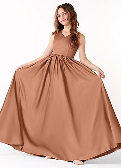 Azazie Hathaway Junior Bronzer A-Line Bow Stretch Satin Dress image2