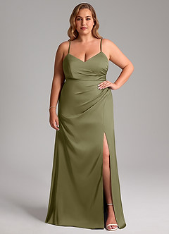 Azazie Azuree Bridesmaid Dresses Pistachio A-Line Pleated Stretch Satin Dress image3