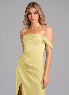 Azazie Lisbeth Bridesmaid Dresses Lemon Sorbet Mermaid Off the Shoulder Stretch Satin Convertible Dress image2