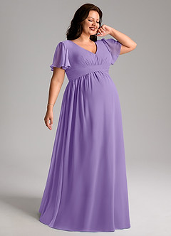 Azazie Verna Maternity Bridesmaid Dresses A-Line V-Neck Ruched Chiffon Floor-Length Dress image7