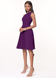 Azazie Katrina Bridesmaid Dresses Grape A-Line One Shoulder Chiffon Dress image3