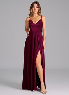 Azazie Sarella Bridesmaid Dresses Cabernet A-Line Pleated Velvet Dress image6