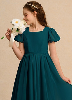 Azazie Joss Flower Girl Dresses Pine A-Line with Sleeves Chiffon Dress image13