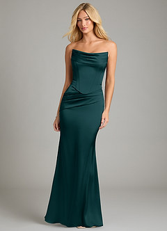 Azazie Sorrel Bridesmaid Dresses Pine Mermaid Strapless Stretch Satin Convertible Dress image5