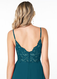 Azazie Lena Brautjungfernkleider A-Linie Spitze Chiffon Kleid Tintenblau image5