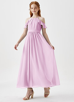 Azazie Chaya Junior Candy Pink A-Line Off the Shoulder Chiffon Dress image5