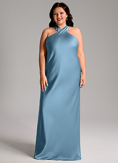 Azazie Doretta Bridesmaid Dresses Steel Blue Mermaid Pleated Stretch Satin Dress image6