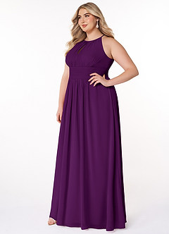 Azazie Bonnie Bridesmaid Dresses Grape A-Line Keyhole Ruched Chiffon Dress image8
