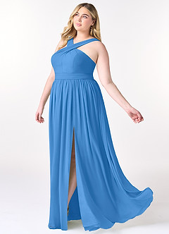 Azazie Elvira Bridesmaid Dresses Blue Jay A-Line Pleated Chiffon Dress image9