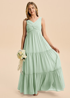 Azazie Devon Junior Vestido de Agave de Gasa de Corte en A con Volante image5