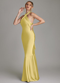 Azazie Reign Bridesmaid Dresses Canary Mermaid Pleated Stretch Satin Dress image6