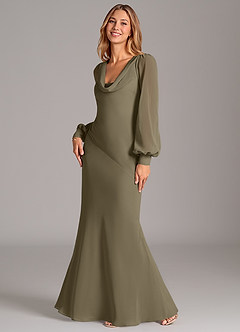 Azazie Rylina Bridesmaid Dresses Willow Green Mermaid Long Sleeve Chiffon Dress image1