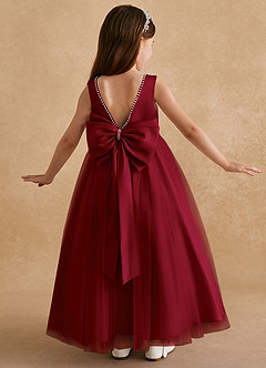 Azazie Cookie Flower Girl Dresses Burgundy A-Line Bow Tulle Dress image1